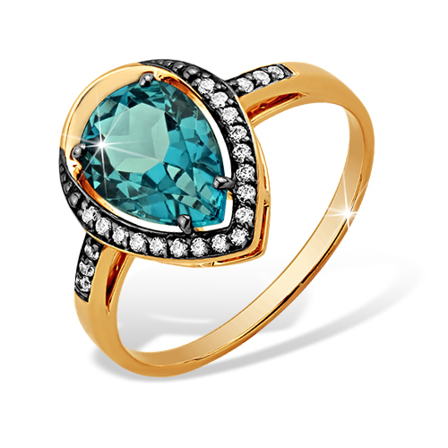 Кольцо из красного золота с топазом и фианитами